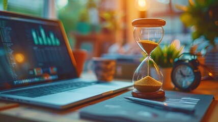 Hourglass on laptop showing importance of time management