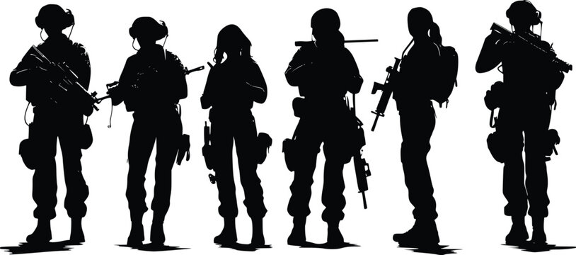 Silhouette of a soldier, Black soldier silhouette icon set, Army special forces silhouette collection,  Armies silhouette on a white background, Silhouettes of USA Army