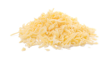 Pile of tasty grated cheese isolated on white