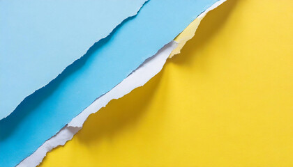 Torn ripped pastel colorful paper pieces. Blue and yellow. Abstract background.