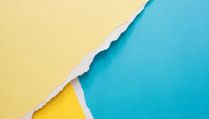 Torn ripped pastel colorful paper pieces. Blue and yellow. Abstract background.