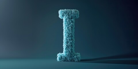 Fur letter I, 3D alphabet. AI generated. Hair fluffy english font for kids education. Creative typographic element