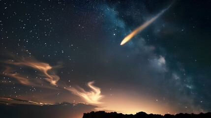 A flamboyant comet streaks across the night sky