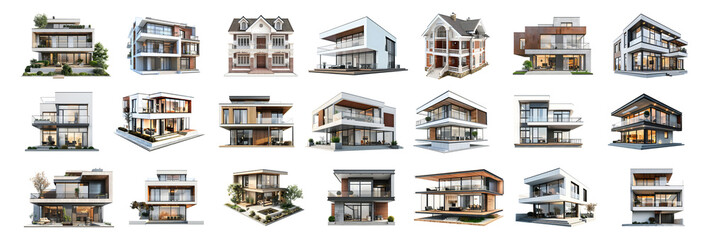 3D Rendering Pack of a Real Estate House or Home on Transparent Background - Ai Generated