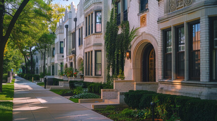Crimson and Azure Townhouses with Art Deco Style in Chicago Gen AI