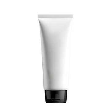 Minimalist white hand cream tube packaging with lid isolated on transparent background.