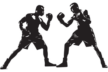 Boxing Black Silhouettes two Man
