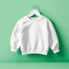 Cute Realistic Front Blank White Baby Sweatshirt Clothing Apparel Mockup Template.Kid Child Cotton Infant Garment Fashion Sweatshirt Fabric Product Branding Design