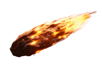 A brilliant flaming meteor with glowing molten tail streaking across the night sky, isolated on a transparent background for easy  onto astronomy photography - obrazy, fototapety, plakaty