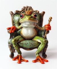 Baśniowa żaba w koronie, na tronie, z berłem - obrazy, fototapety, plakaty