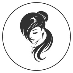 black silhouette of a girl with hair without background