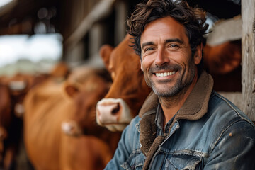 Portrait of a handsome smiling farmer - obrazy, fototapety, plakaty