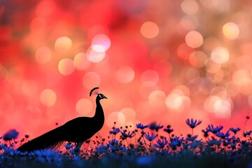 Peacock silhouettes: create a minimalist and sophisticated design with a black silhouette of a peacock against a vibrant background