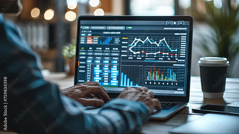 Aufkleber businessman using computers to monitor stock figures, analyzing business diagram, marketing statisti