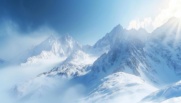 Majestic snow-covered mountains under clear blue sky