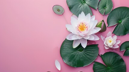 Water lily blossom on pink background,,generative ai, 