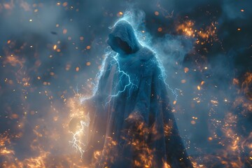 The half-beast mage summoned lightning from the sky with a gesture. His enchanted sword cracks with magical power, stormy, exciting, formidable, ferocious, Generative AI.