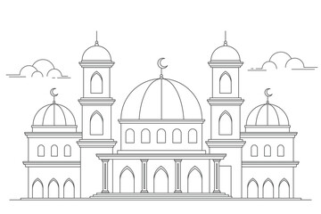 Fototapeta na wymiar Islamic mosque minimal line design illustration