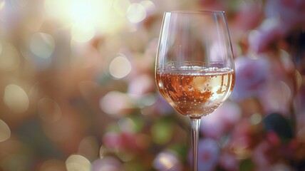 Rosé wine elegance in stemmed glass with glowing backdrop - obrazy, fototapety, plakaty