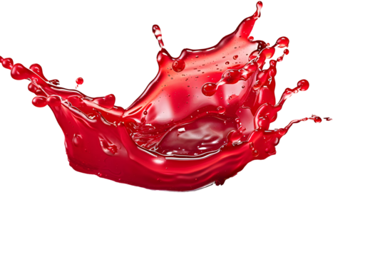 Red berry Jam splash with little bubbles fruit syrup isolated on transparent background, Fruity strawberry sauce, liquid fluid element flowing, red juice swirl.