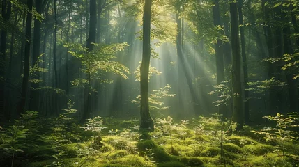 Foto op Canvas A green Forest with sunlight. Generative AI. © visoot