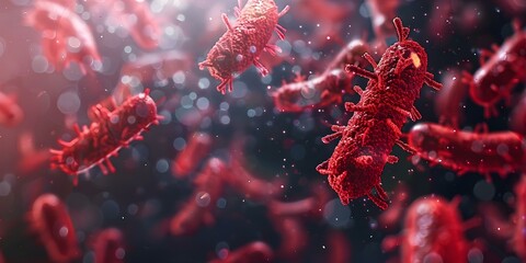 Exploring red bacteria in a detailed D rendering with space for text. Concept Red Bacteria, Detailed Rendering, Science Illustration, Text Space - obrazy, fototapety, plakaty