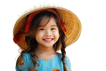 Close-up of young Burmese woman smiling with beauty, happiness and youth in studio Isolated on transparent background.