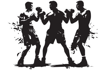 Boxing Black Silhouettes of Three Man