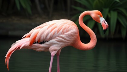 A Flamingo With Its Long Neck Gracefully Arched