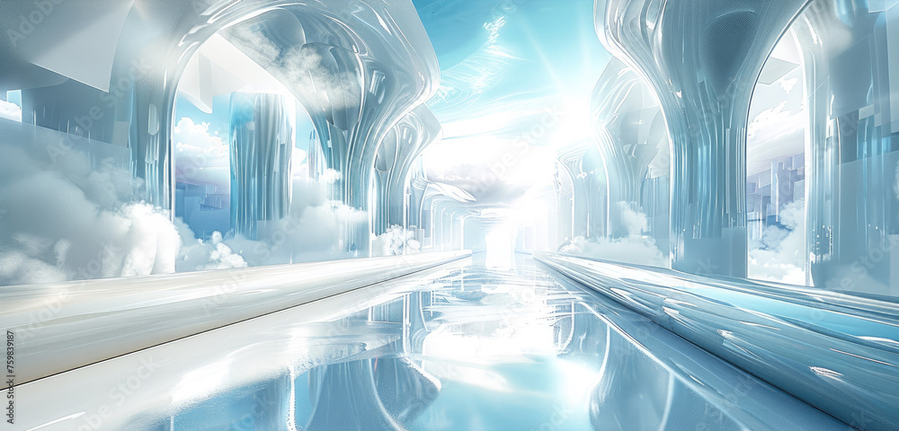 Poster a futuristic world, in which integrated with ai technology, luxury and grand feeling also have a hig