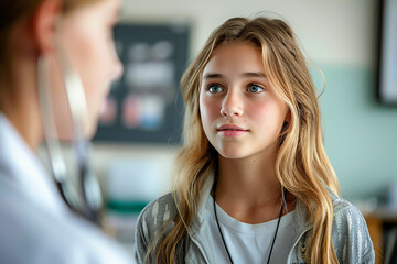Teenage girl at the physician's office, healthcare checkup, medical diagnosis, professional care.