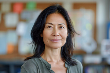 Primary school asian teacher, classroom scene, teaching young children, education.