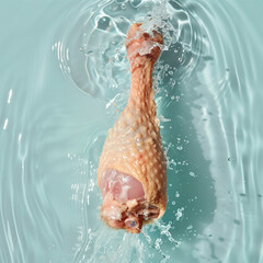 raw chicken drumstick being washed with water . generative ai