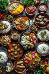 Assorted Indian dishes in vibrant colors for traditional cuisine