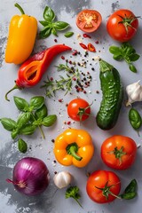 Fototapeta na wymiar Fresh vegetables assortment for healthy diet on dark