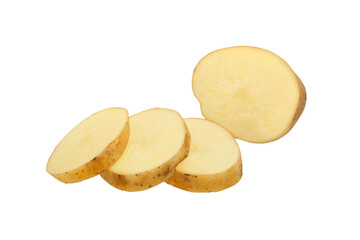 Sliced raw potatoes on transparent background