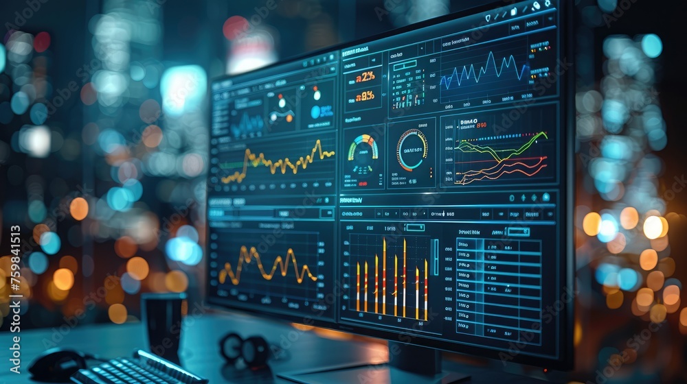 Poster Business results evaluation, The systems to strategic business planning concept, Professional key performance indicator metrics dashboard for sales. Generative AI.