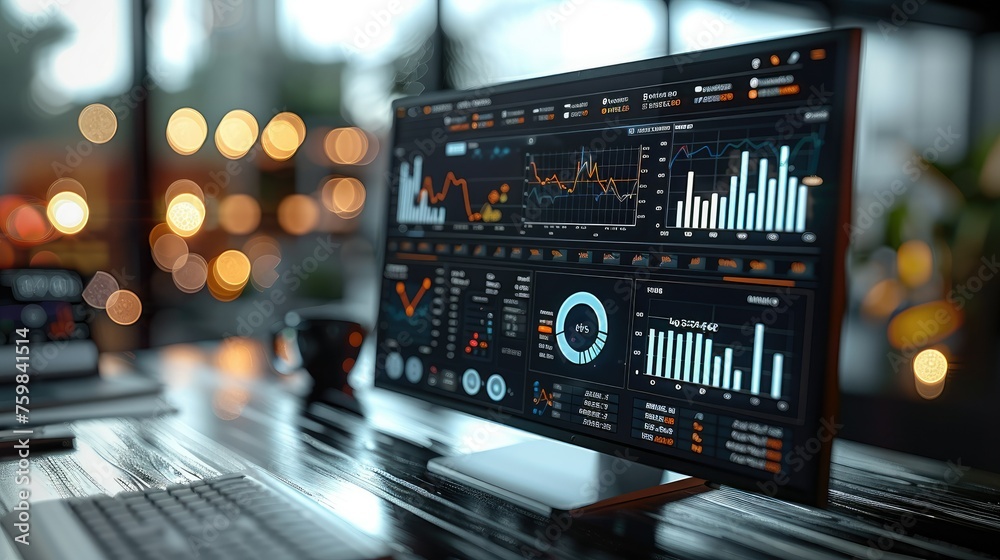 Poster Business results evaluation, The systems to strategic business planning concept, Professional key performance indicator metrics dashboard for sales. Generative AI.