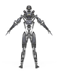 apocalypse cyborg in a pose on rear view