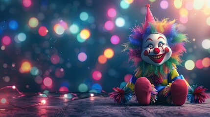Fototapeta premium A colorful clown toy amidst a vibrant bokeh backdrop