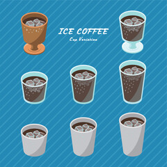 アイソメトリックのイラスト_アイスコーヒーバリエーション