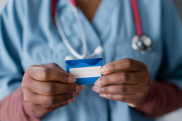 Close-up of a medical worker presenting an insurance membership card