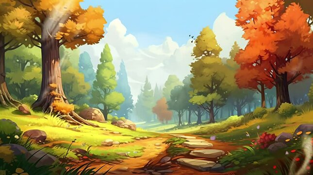 Autumn Symphony: Vibrant Forest Landscape in the Fall
 Seamless looping 4k time-lapse virtual video animation background. Generated AI