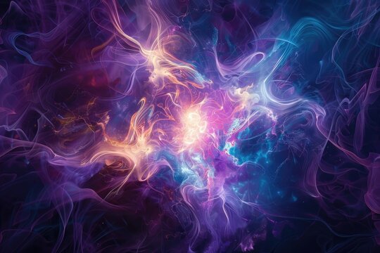 Abstract Light Energy Motion Design Illustration with Glowing Lines and Fractal Patterns on Blue Dynamic Background