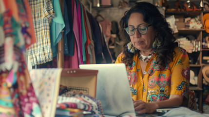 Fototapeta premium Boutique owner working on a laptop