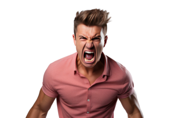 Portrait of a man with an expressive face and casual style isolated on transparent background.