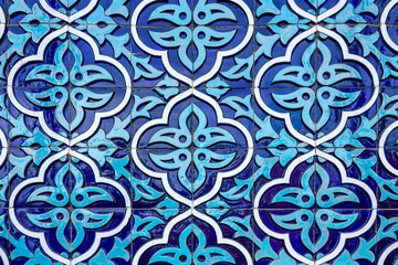 Traditional Uzbek pattern design on the ceramic walls of a museum. 