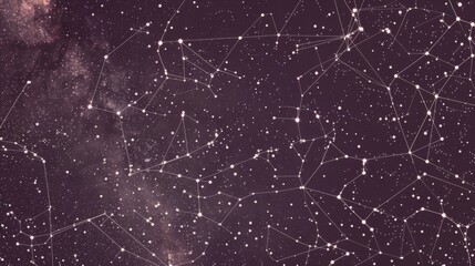 This image presents a mesmerizing view of cosmic constellations, with interconnected lines and dots creating an intricate network that mimics the complexity of the starry night sky. - obrazy, fototapety, plakaty