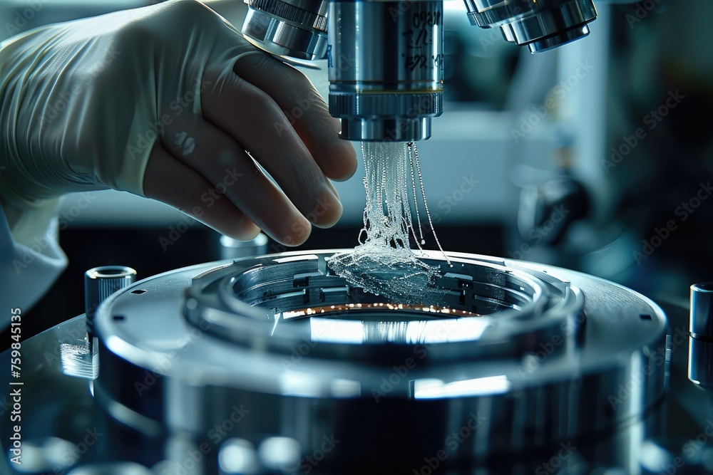 Aufkleber Close up scientist hand in a laboratory, manipulating nanomaterials with precision instruments. the intricate process of researching nanotechnology for medical applications. Generative AI.
