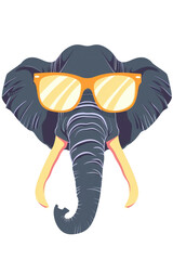 Cool elephant head, wearing sunglasses - concept of summer vibes and wildlife with a twist of humor